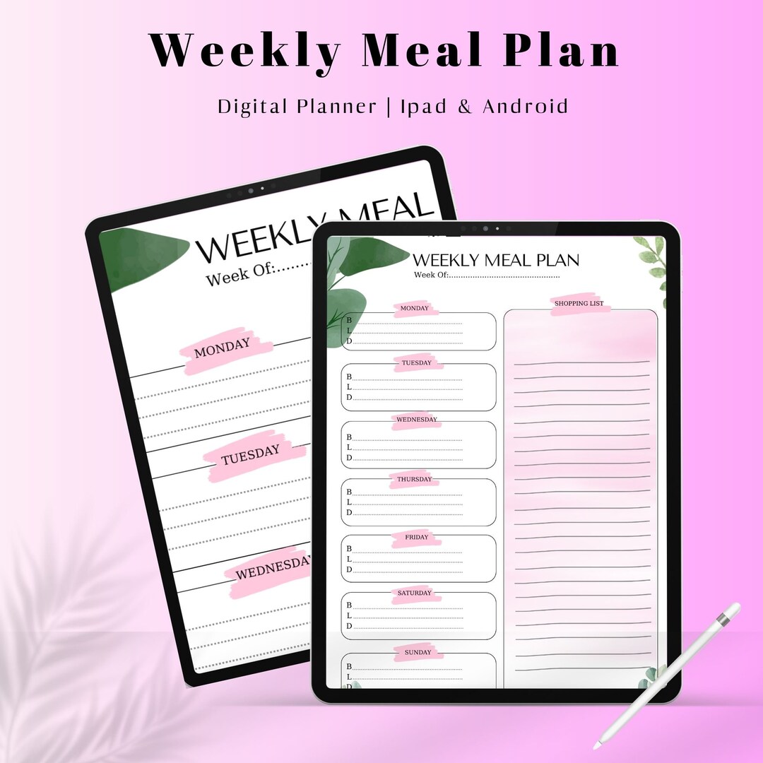 Weekly Menu Planner Template - Etsy