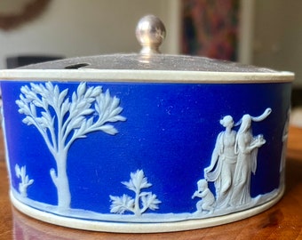 19thC Wedgwood Jasperware Preserve Pot With Silver/silver Plated Lid