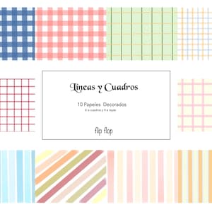 Basic Lines and Squares Digital Collection, 10 decorated papers for Scrapbooking, Art Journal, Notebooks, Project Life,...