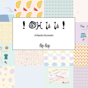 Colección digital Oh lá lá 14 Papeles decorados para proyectos de scrapbooking, tarjetería, Art Journal, Project Life, Cuadernos,  ...