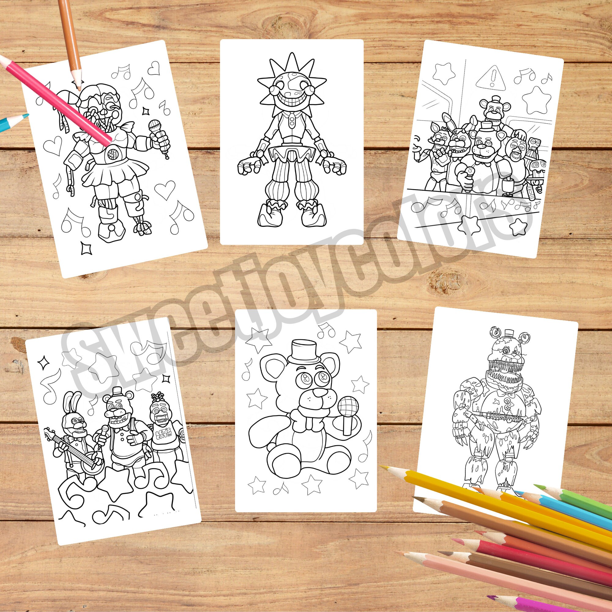 50 Five Nights at Freddy's Coloring Page,a4 Sıze Pdf Download, Kids