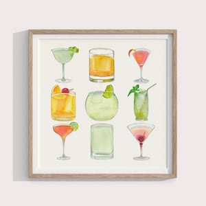 Hand Drawn Cocktails Art Print Watercolor Cocktails Drinks Illustration Bar Wall Decor Dining Room Poster Instant Download image 1
