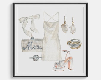 Wedding Dress Illustration, Custom Dress Illustration, Bridal Artwork, Anniversary Gift, Wedding Ceremony Painting, Wishlist Illustration