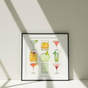 Hand Drawn Cocktails Art Print Watercolor Cocktails Drinks Illustration Bar Wall Decor Dining Room Poster Instant Download image 4