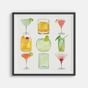 Hand Drawn Cocktails Art Print Watercolor Cocktails Drinks Illustration Bar Wall Decor Dining Room Poster Instant Download image 2