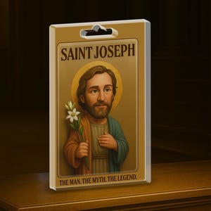 Saint Joseph Action Figure Acrylic Plaque, Gifts For Him Handmade Home Decor Housewarming Gift Religious Art Fathers Day gift for Dad