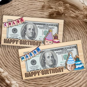 Personalisierte lustige Geburtstag Geldhalter mit Gesicht Foto, Name Geldhalter, Bargeld aus Holz Halter, Kinder Geburtstagsgeschenk, Geburtstag Bargeld Umschlag