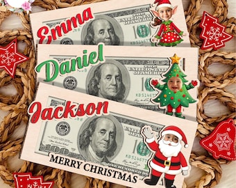 Personalized Christmas Photo Money Holder Ornament: Santa & Reindeer
