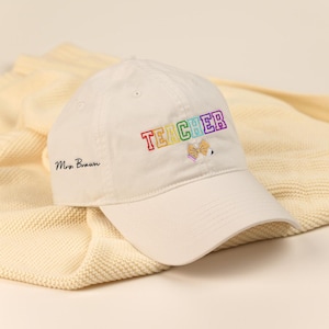 Embroidered Custom Pencil Coquette Teacher Name Hat, Embroidered Baseball Cap, Personalized Gift for Educators, Back to School Teacher Hat