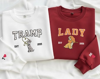 Gestickte Lady und die Tramp Spaghetti Paare Shirt, Disney Paar Valentinstag passende T-Shirt, Disneyland Paar passende Reise Outfits