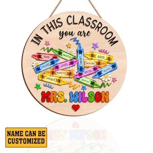 Personalized Teacher Name Crayon Door Sign: Classroom Welcome Decor