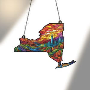 Acryl New York Country Map Suncatcher, New York Souvenir, New York City Landschaft Fensterbehang, Reise-Liebhaber Geschenk, Weihnachtsfamiliengeschenk