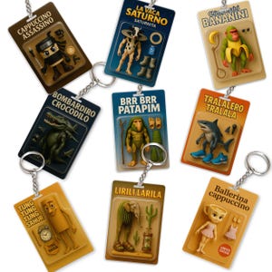 2D Italian Brainrot Action Figure ACRYLIC Keychains, Deskname Bombardiro Crocodilo, Tralala, Sahur, Ballerina, Patapim,Cappuccino,Saturnita