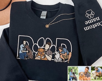 Hond vader kat vader met portret geborduurd sweatshirt, aangepast shirt vader hond met namen van huisdieren, Vaderdagcadeau, shirt hondenliefhebber, T-shirt hondenfoto
