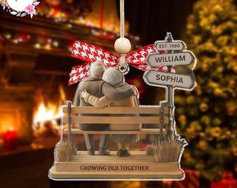 Personalized Circle Glass Ornament 3D Effect Couple Growing Old Together - Personalized Glass Ornament Designed By Halting Antelope Personalized Ornament