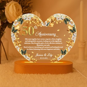 Personalized LED 50th Wedding Anniversary Gift Night Light, 50 Gold Wedding Gifts For Parents, Golden 50 Anniversary Gift, Husband Gift