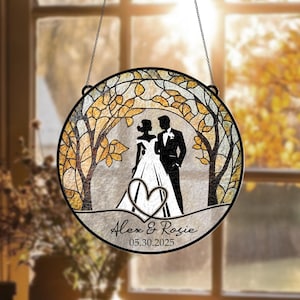 Hochzeitsgeschenk Glasmalerei Suncatcher, Paar Suncatcher Ornament, Braut und Bräutigam Suncatcher, Mr & Mrs Paare Geschenk, Geschenk für Paare