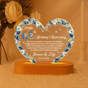 Personalized 65th Wedding Anniversary Night Light, 65th Sapphire Wedding Gift For Parents, Sapphire Anniversary Gift, Husband Gift