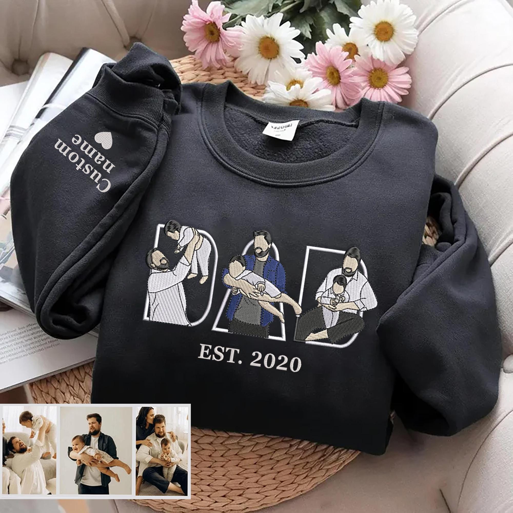 刺繍入りパパTシャツ：お子様のポートレート入りカスタムスウェット 