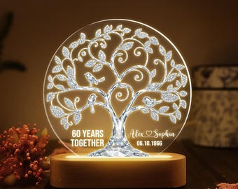 60th Anniversary Wooden Base Lamp, Diamond Wedding Gifts, 60th Anniversary Gifts For Parents, 60th Wedding Anniversary Gifts, Wedding Gifts