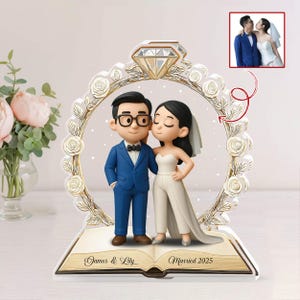 Personalized Couples Cartoon Portrait Married Keepsake Acrylic Plaque Special Date Gift, Clear Acrylic Block, Anniversary Gift, Engaged Gift