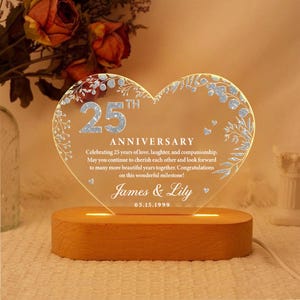 Personalised 25th Wedding Anniversary Night Light, Silver Anniversary Gift, Anniversary Gifts, 25th Anniversary Gift for Husband Wife Parent