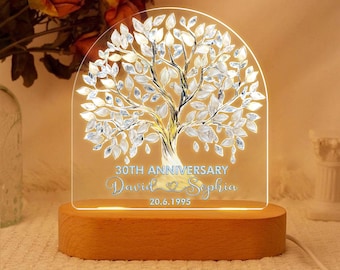 Personalized Pearl 30th Anniversary LED Light: Tree of Love Keepsake