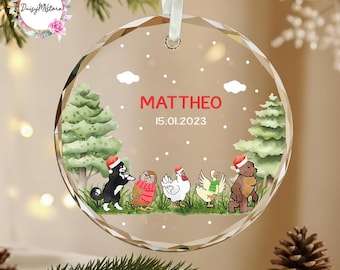 Custom Woodland Animal Christmas Glass Ornament, First Christmas Gift