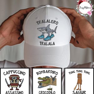 Embroidered Italian Brainrot Meme Hat, Tung Tung Tung Sahur, Tralalero Tralala, Dank Memes, Cringe, Weird Hat, Specific Gift For Him Her