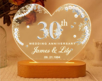 Personalized Pearl 30th Anniversary LED Light: Custom Keepsake Gift