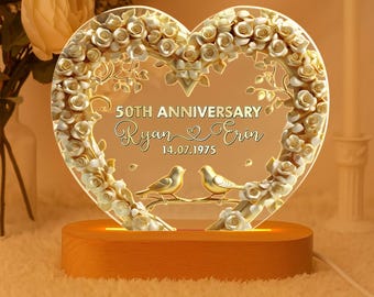Personalized 50th Anniversary LED Night Light, Golden Wedding Gift