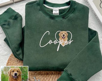 Custom Pet Portrait Embroidered Sweatshirt, Personalized Dog or Cat Sweater with Name, Pet Lover Gift, Memorial Embroidery Pullover