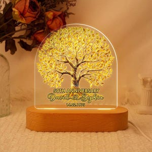 Personalized Tree Of Love 50th Wedding Anniversary Night Light, 50 Gold Wedding Gifts For Parents, Golden 50 Anniversary Gift, Husband Gift