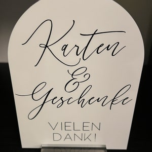 Acrylschild Bogen weiß satiniert für Hochzeit oder besondere Anlässe | Geschenketisch | 13x18 | mit oder ohne Aufsteller
