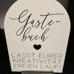 Arco con insegna in acrilico bianco satinato per matrimoni o occasioni speciali | Libro degli ospiti | 13x18 | con supporto