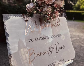 Willkommensschild für Hochzeit aus Acrylglas