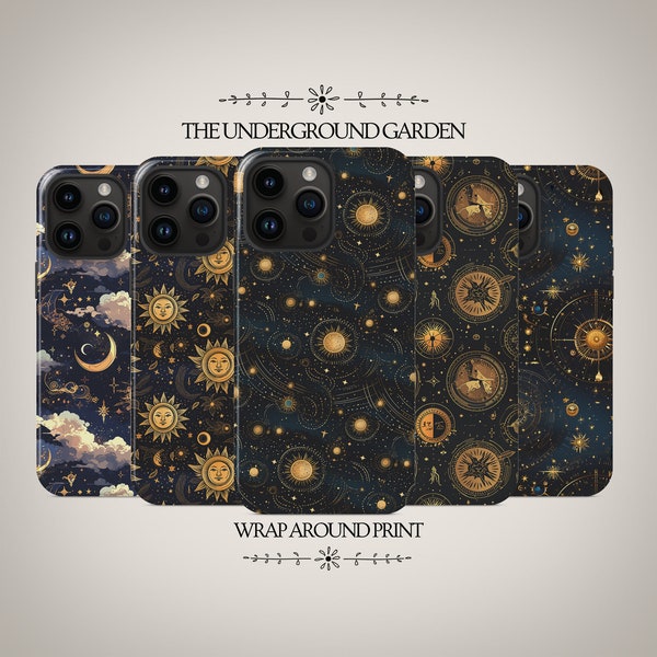 Celestial Astrology Phone Case for iPhone 15 Plus, MagSafe, 14 Pro Max, 13 Mini, 12, Samsung Galaxy S24 Ultra, S23 Pro, S22 & More