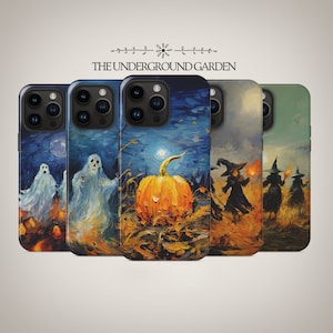 Halloween Pumpkin Ghost Phone Case for iPhone 16 MagSafe, 15 Plus, 14 Pro Max, 13 Mini, Samsung Galaxy S25 Ultra, S24 Pro, S23 & More