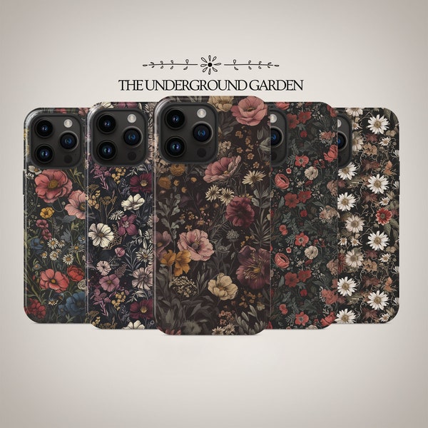 Dark Wildflower Grunge Floral Phone Case for iPhone 16 MagSafe, 15 Plus, 14 Pro Max, 13 Mini, Samsung Galaxy S25 Ultra, S24 Pro, S23 & More
