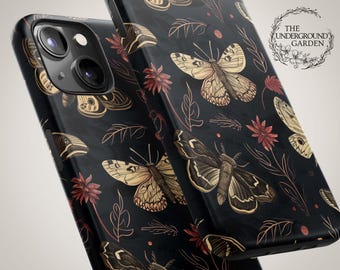 Cottagecore Moth Gothic Phone Case for iPhone 16 MagSafe, 15 Plus, 14 Pro Max, 13 Mini, Samsung Galaxy S25 Ultra, S24 Pro, S23, S22 & More