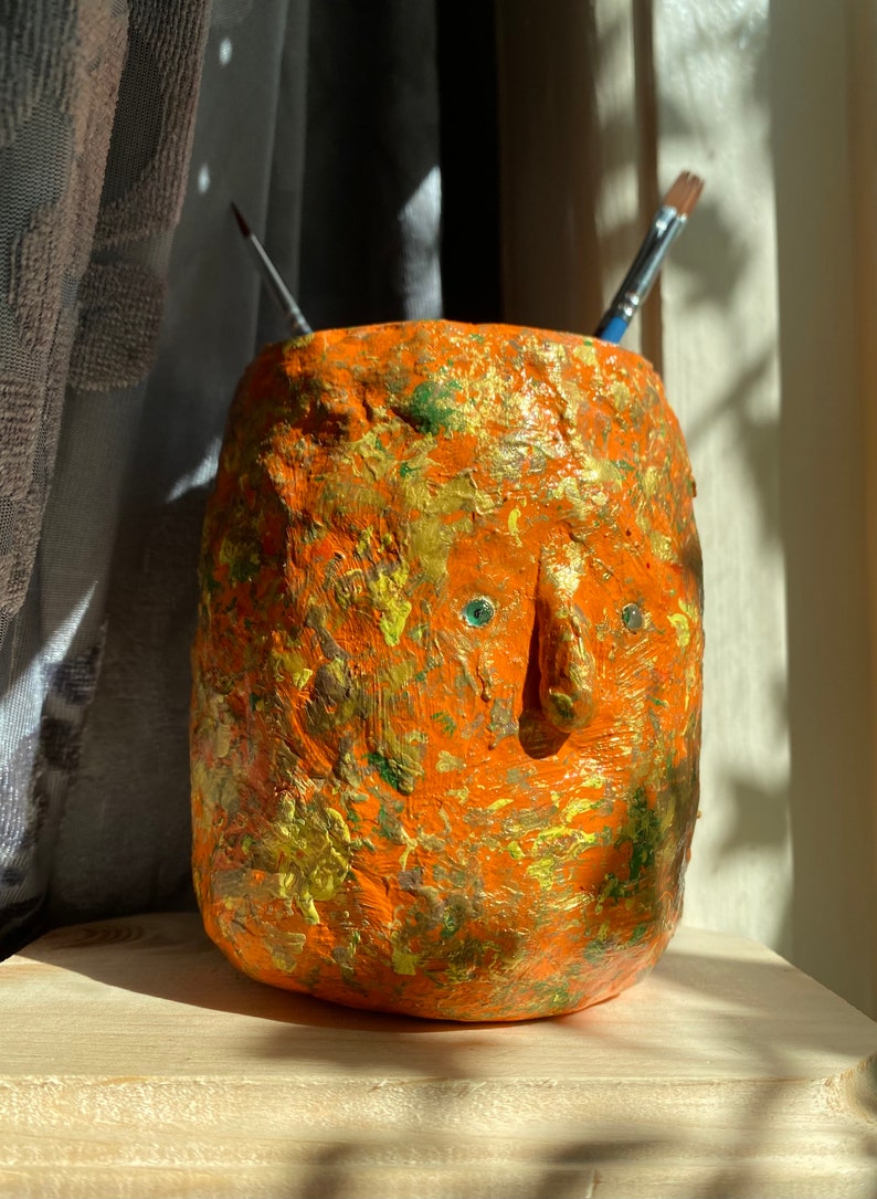 Pencil Cup Pen Holder Air Dry Clay Art Sculpture Faux Flower Etsy