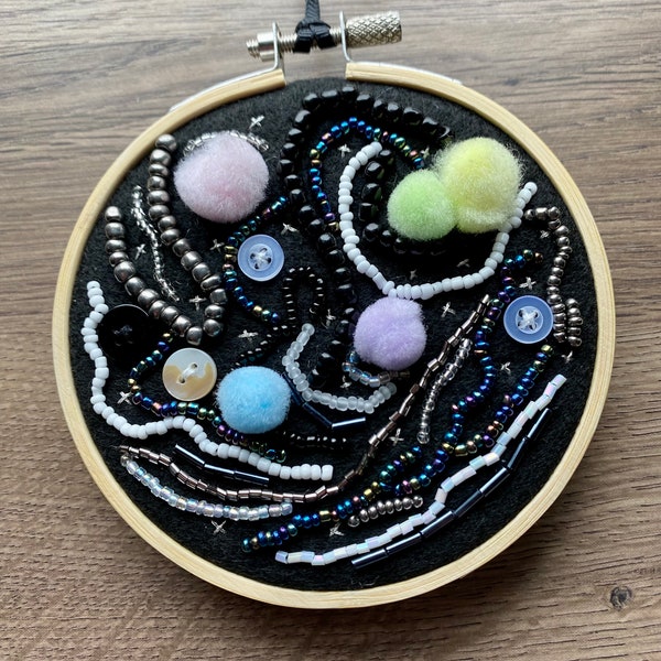 Abstract beaded 4.5inch embroidery hoop art