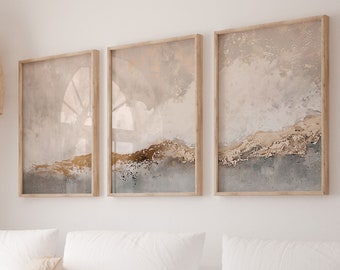 Abstract Art Set Of 3 Neutral Art, Nordic Modern Printable, Acrylic Painting, Abstract Gold Prints, Printable Wall Decor, Gallery Wall Art