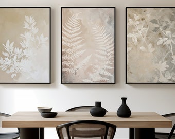 Botanical Print Set: Abstract Fern Leaf Art, Modern Gallery Wall (Digital Download)