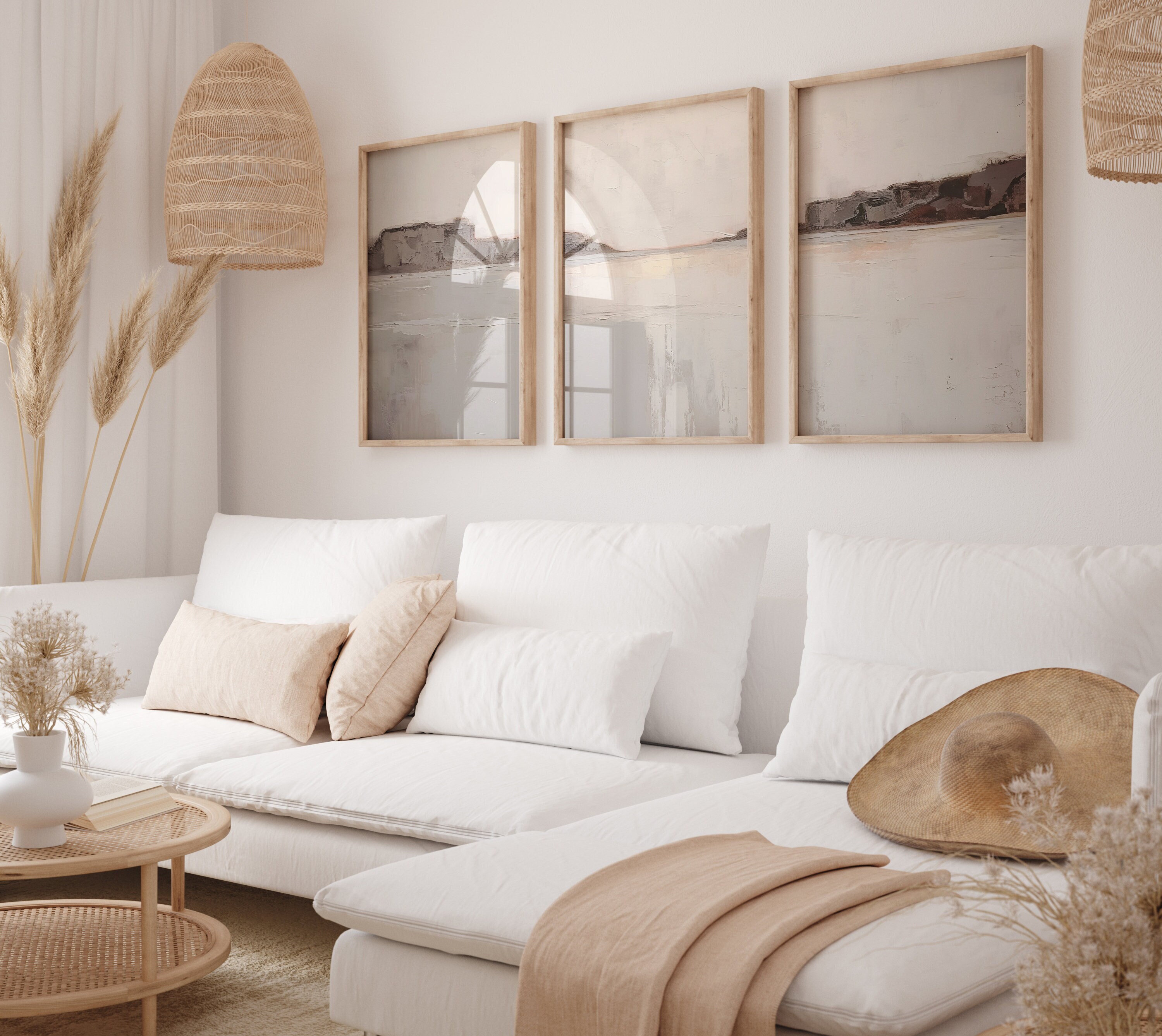 Neutral Abstract Art Set of 3: Minimalist Landscape Prints (digital ...