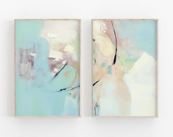 Set of 2 Abstract Art Prints: Modern Minimalist Digital Downloads | Mint Blue