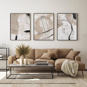 Abstract Art Set Of 3 Neutral Art, Nordic Modern Printable, Acrylic Painting, Abstract Gold Prints, Printable Wall Decor, Gallery Wall Art
