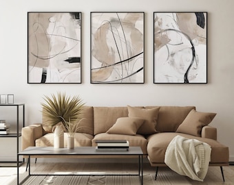 Abstract Art Set Of 3 Neutral Art, Nordic Modern Printable, Acrylic Painting, Abstract Gold Prints, Printable Wall Decor, Gallery Wall Art