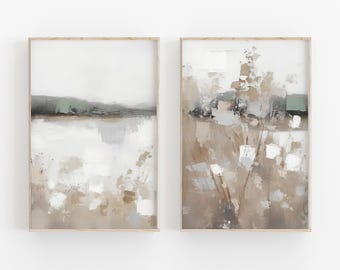 Set of 2 Abstract Art Prints: Modern Minimalist Digital Downloads | Green