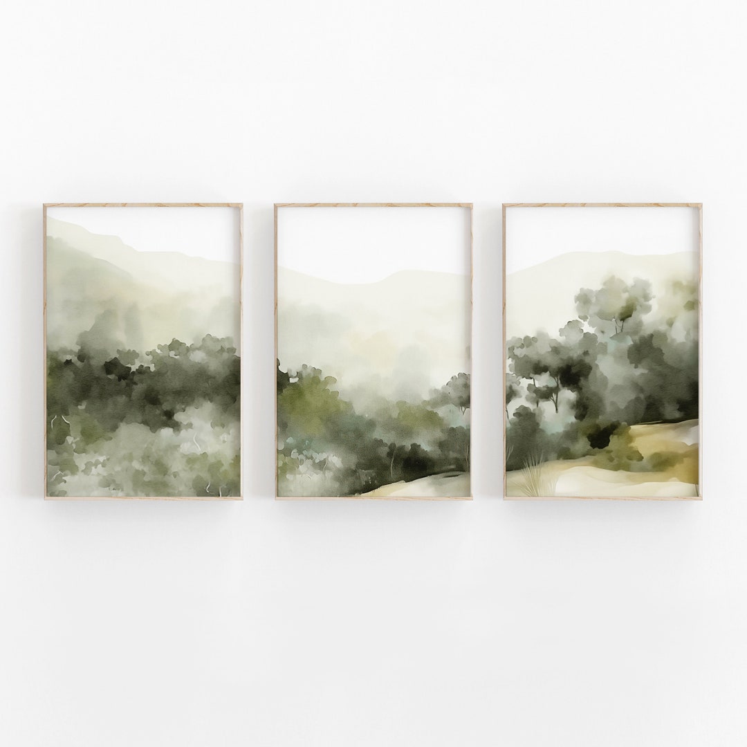 Green Forest Landscape Art Set of 3 - Nature-inspired Wall Art Prints ...